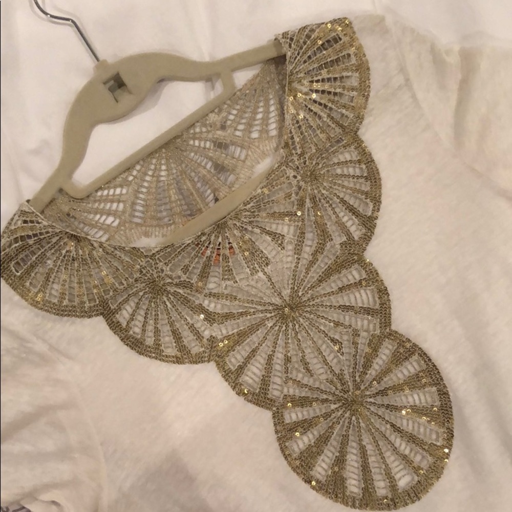 Tory Burch Embellished Gold and White Tee (M)